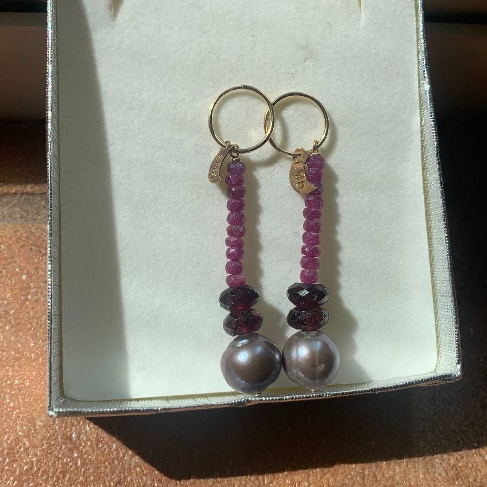 Drop Down Purple Beaded Pearl Earrings